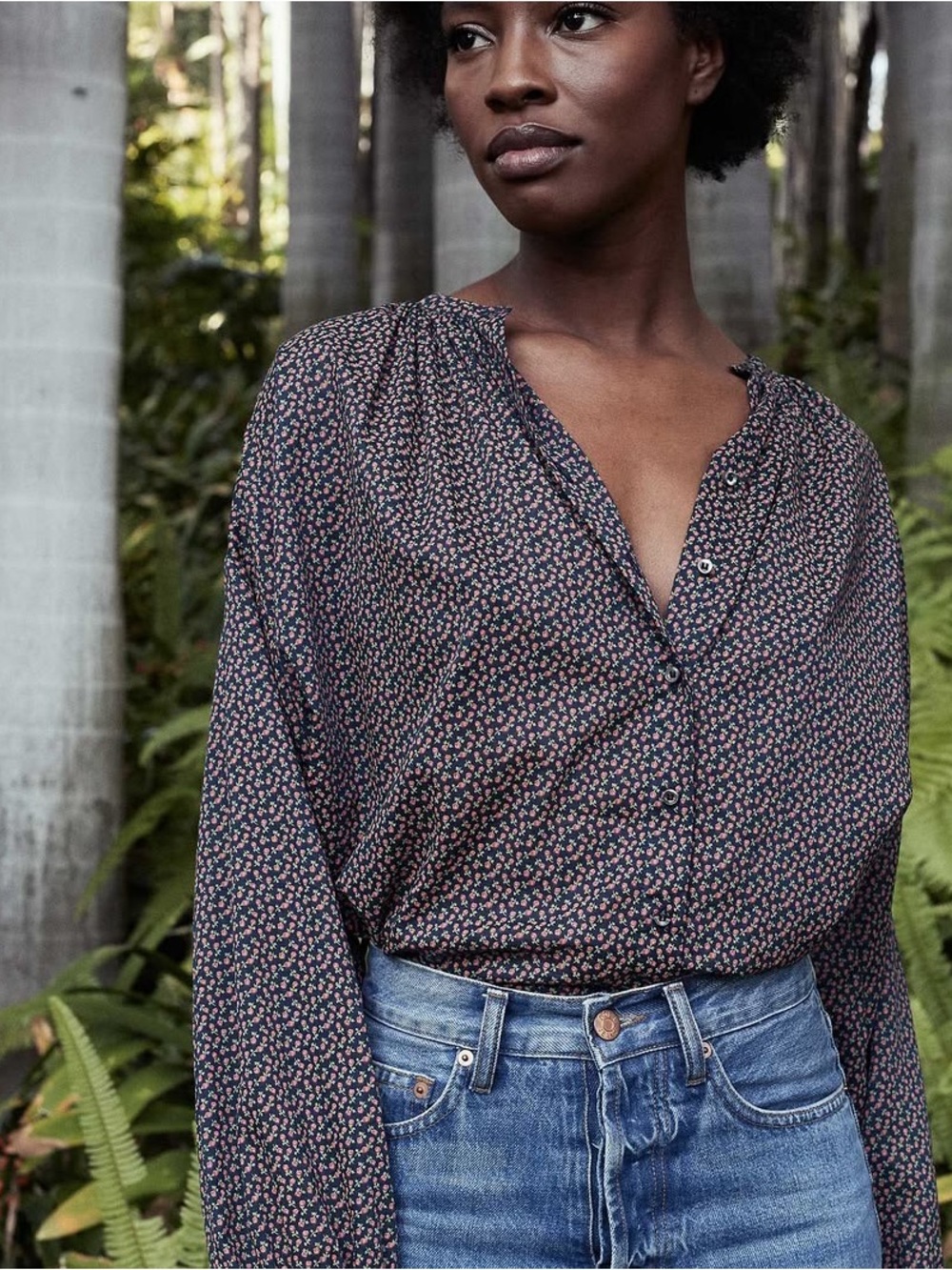 Doen Jane Blouse Navy Bisou Floral Print XS